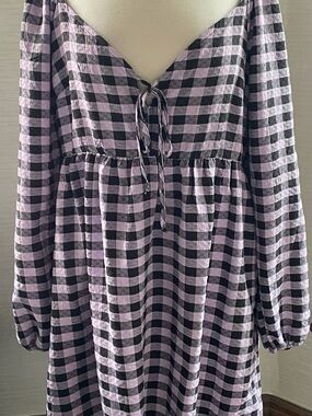 Wild Fable/ Women's Lavender and Black Gingham Tie-Front Peasant Dress